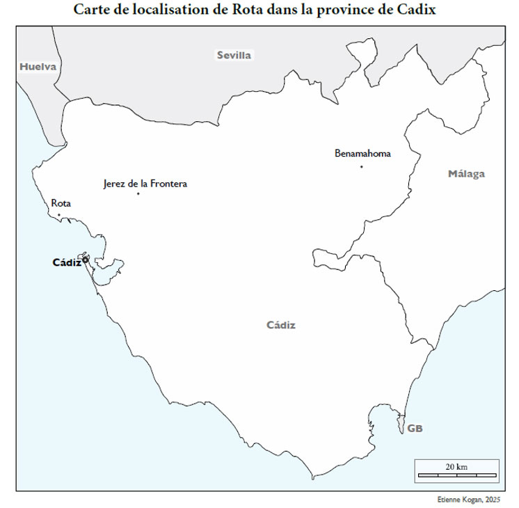 fig.2Carte de localisation de Rota dans la province de Cadix.